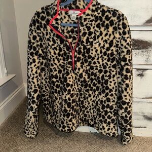 Vineyard Vines Leopard Print fleece pullover with Red Accents